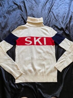 Perfect Moment Merino Wool Ski Sweater Red Blue Cream Small Apres
